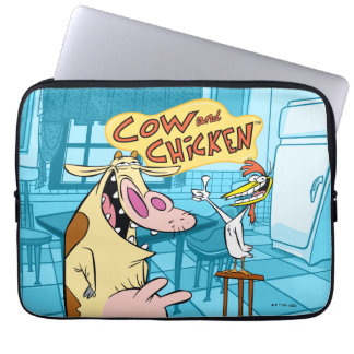 Housse Pour Ordinateur Portable Graphique souriant de vache et de poulet