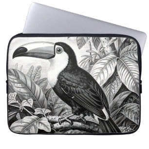 Housse Pour Ordinateur Portable Gravure de feuillage de jungle de toucans