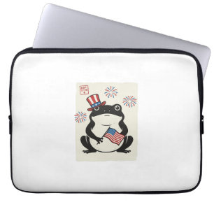Housse Pour Ordinateur Portable Gravure vintage de grenouille patriotique Vector A