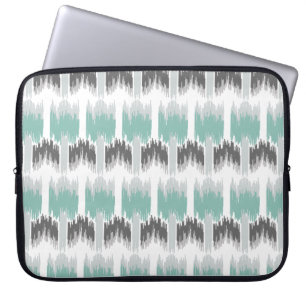 Housse Pour Ordinateur Portable Gray Mint Aqua Moderne Abstrait Floral Ikat Motif