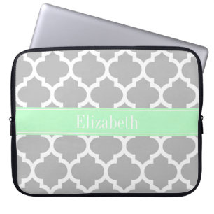 Housse Pour Ordinateur Portable Gray White Moroccan #5 Mint Name Monogram