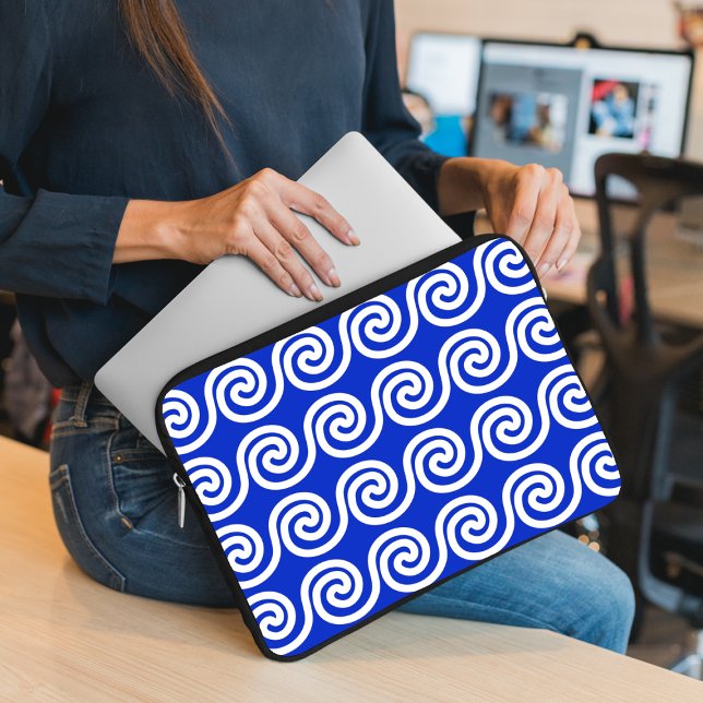 Housse Pour Ordinateur Portable Grec Meander Key Waves Motif Bleu (Créateur téléchargé)