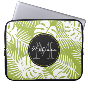 Housse Pour Ordinateur Portable Green Palm Feuille Rainforest Motif Monogram