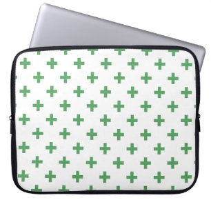 Housse Pour Ordinateur Portable Green polka crosses on white