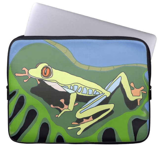 Housse Pour Ordinateur Portable Grenouille arboricole sur une feuille (Devant)