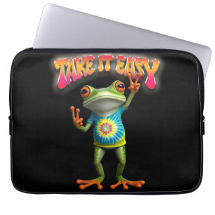 Housse Pour Ordinateur Portable Grenouille Hippie Prenez les Choses Calmement Amus