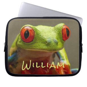 Housse Pour Ordinateur Portable Grenouille tropicale Lime vert avec yeux rouges No