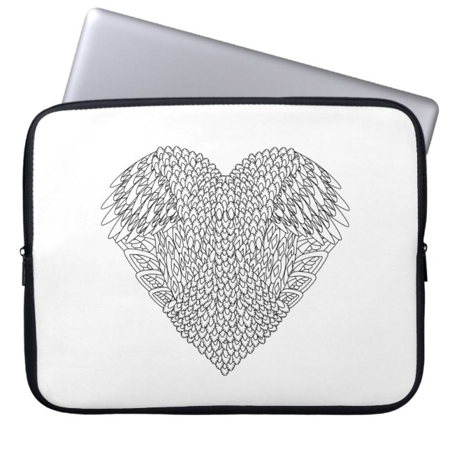 Housse Pour Ordinateur Portable Griffonnage à ailes de coeur (Devant)