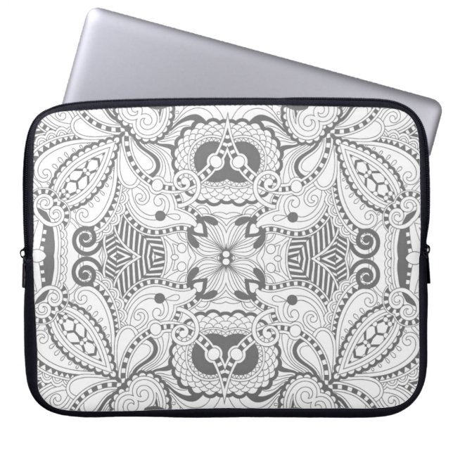 Housse Pour Ordinateur Portable Griffonnage de carré de fleur (Devant)