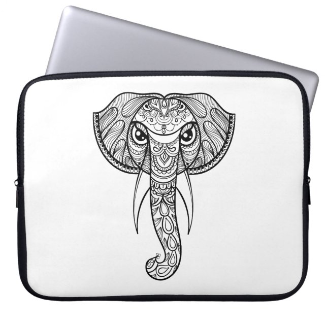 Housse Pour Ordinateur Portable Griffonnage de tête d'éléphant (Devant)