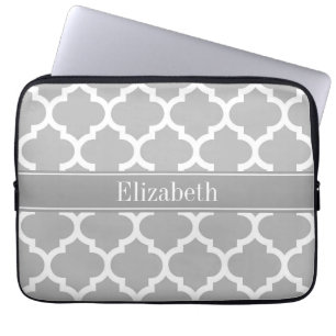 Housse Pour Ordinateur Portable Gris Blanc Marocain #5 gris foncé Nom Monogramme