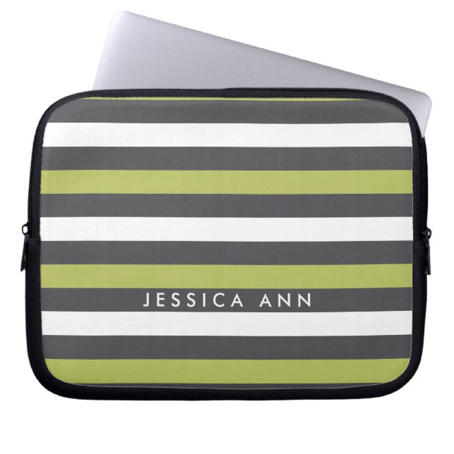 Housse Pour Ordinateur Portable Gris Vert Blanc Chic Gris (Devant)