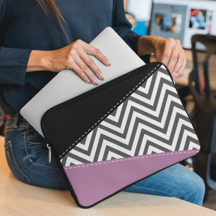 Housse Pour Ordinateur Portable Gris Zigzag, Gris Chevron, Motif Zigzag, Violet