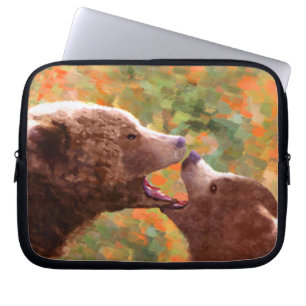 Housse Pour Ordinateur Portable Grizzly Bear Mom and Cub Painting - Wildlife Art