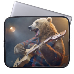 Housse Pour Ordinateur Portable Grizzly Oear Animal Fun Jouer Guitare Joyeux Temps