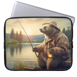 Housse Pour Ordinateur Portable Grizzly Oear Animal Fun Lake Pêche Happy Time
