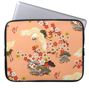 Housse Pour Ordinateur Portable Grues, sakura, colorées, florales, cantaloupe.