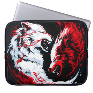 Housse Pour Ordinateur Portable Guerrier loup cosmique rouge blanc