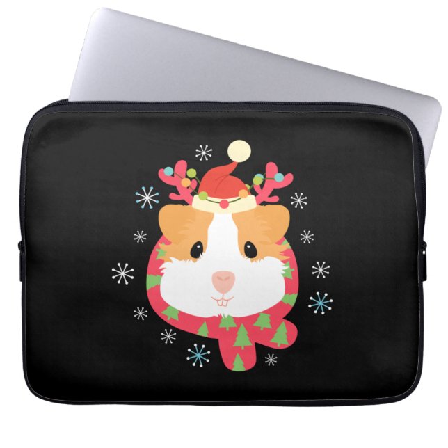 Housse Pour Ordinateur Portable Guinée Cochon renne de Noël (Devant)