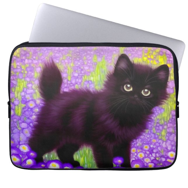 Housse Pour Ordinateur Portable Gustav Klimt Black Kitten (Devant)