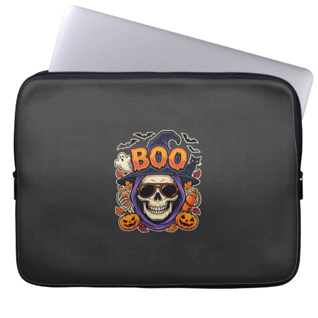 Housse Pour Ordinateur Portable Halloween Boo Skull Sunglasses Vector (Devant)