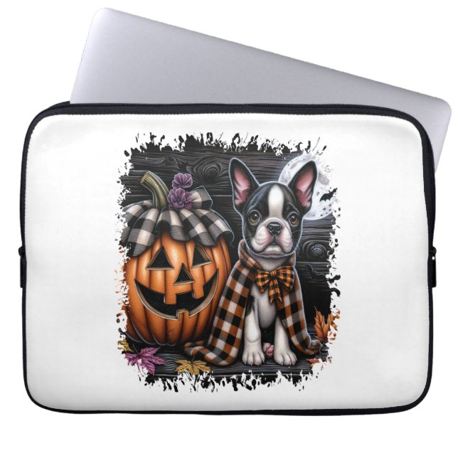 Housse Pour Ordinateur Portable Halloween Boston Terrier Dog (Devant)