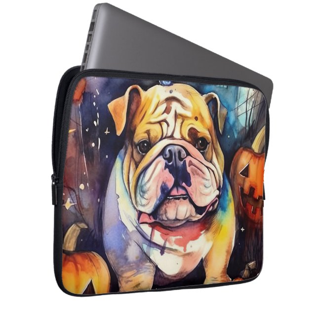 Housse Pour Ordinateur Portable Halloween Bulldog avec la peur Citrouille (Devant droit)