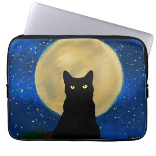 Housse Pour Ordinateur Portable Halloween Chat noir Silhouette Lune