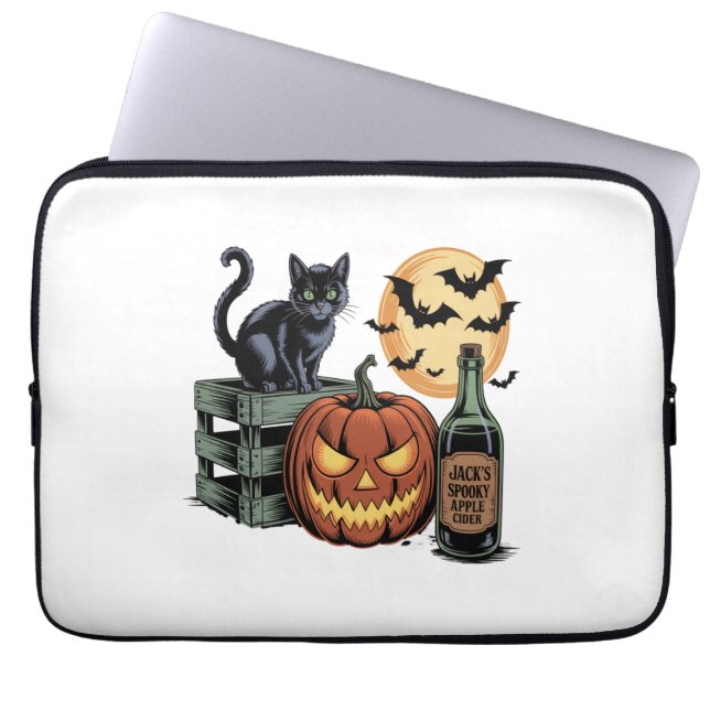 Housse Pour Ordinateur Portable Halloween de la bière de chat citrouille (Devant)