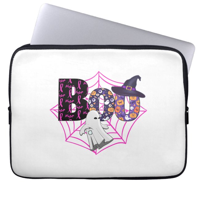 Housse Pour Ordinateur Portable Halloween d'octobre rose Boo (Devant)