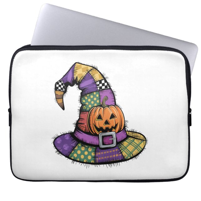 Housse Pour Ordinateur Portable Halloween Patchwork Witch Casquette Éffrayant (Devant)