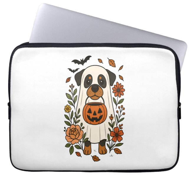 Housse Pour Ordinateur Portable Halloween Rottweiler avec Fleurs (Devant)