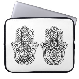 Housse Pour Ordinateur Portable Hamsa tiré par la main avec des ornements