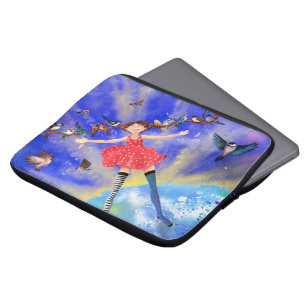 Housse Pour Ordinateur Portable Happy Girl with Birds