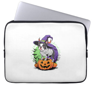 Housse Pour Ordinateur Portable Happy Halloween avec Boston Terrier Mummy & Witch