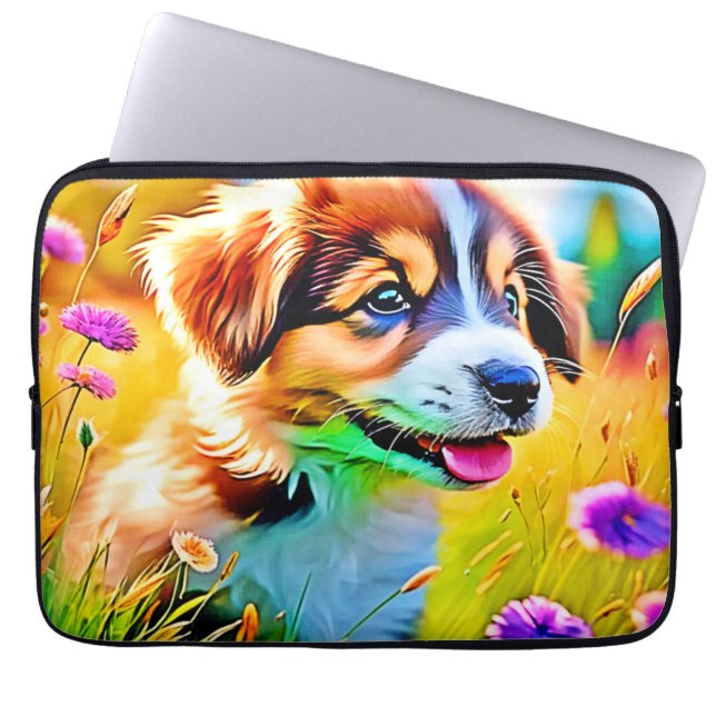 Housse Pour Ordinateur Portable Happy Puppy Meadow Design (Devant)