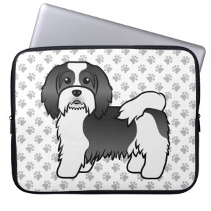 Housse Pour Ordinateur Portable Havanais noir et blanc Chien de dessin animé migno