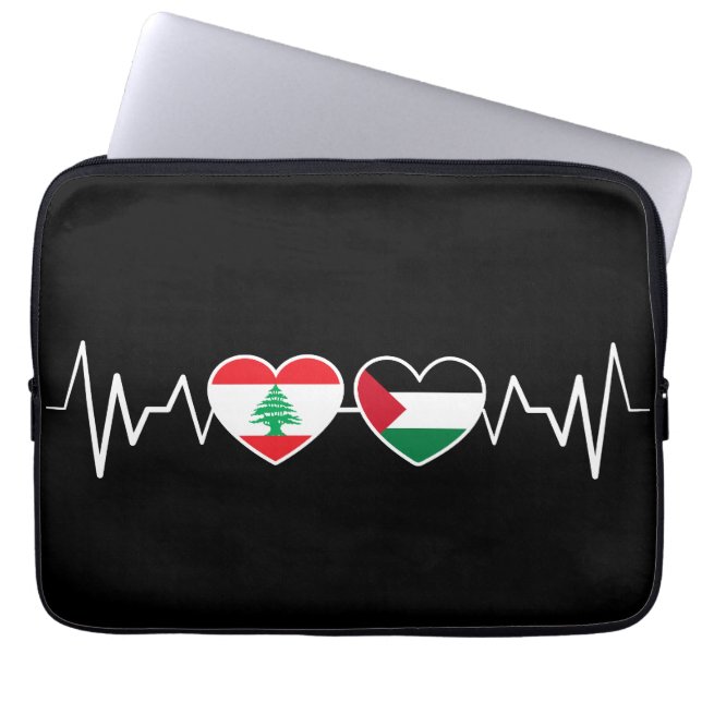 Housse Pour Ordinateur Portable Heartbeat Lebanon Palestine Unity drapeaux. (Devant)