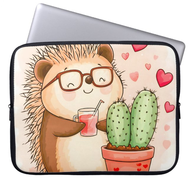 Housse Pour Ordinateur Portable Hérisson Cactus Chedgehog Aquarelle (Devant)