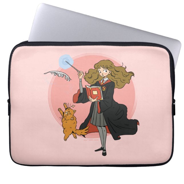 Housse Pour Ordinateur Portable Hermione et Crookshanks Wingardium Leviosa (Devant)