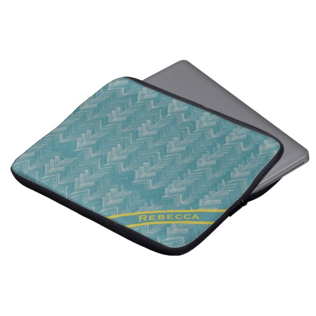 Housse Pour Ordinateur Portable Herringbone Chevron Motif sur Turquoise Personal (Devant haut)