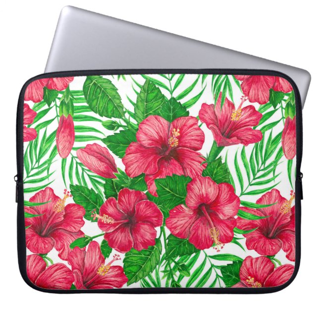 Housse Pour Ordinateur Portable Hibiscus et palmiers feuilles (Devant)