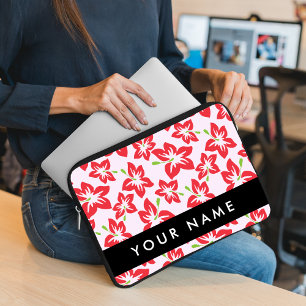Housse Pour Ordinateur Portable Hibiscus rouge, Fleurs rouges, Votre nom