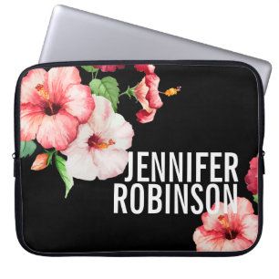 Housse Pour Ordinateur Portable Hibiscus tropicaux Florales Vintages Texte gras