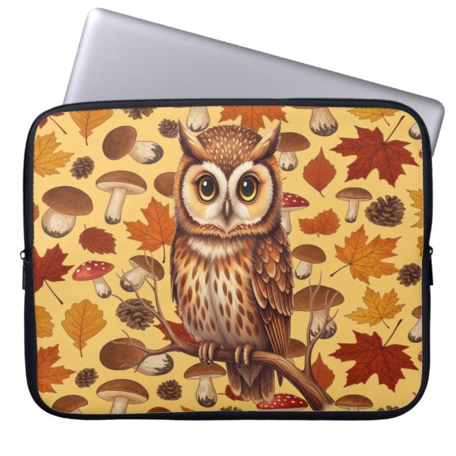 Housse Pour Ordinateur Portable Hibou d'automne et feuilles (Devant)