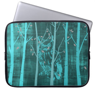 Housse Pour Ordinateur Portable Hibou de la forêt grunge bleu