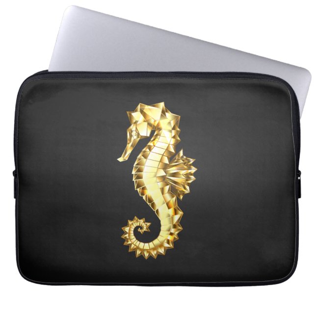 Housse Pour Ordinateur Portable Hippocampe Polygonal Or (Devant)
