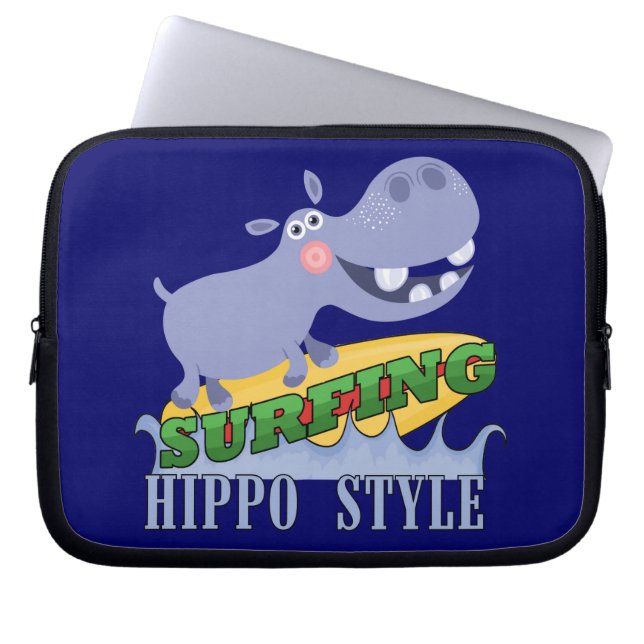 Housse Pour Ordinateur Portable Hippopotame de surfer (Devant)