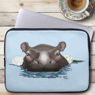 Housse Pour Ordinateur Portable Hippopotame Lotus Blanc Bleu
