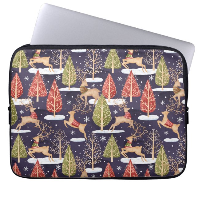 Housse Pour Ordinateur Portable Hiver des rennes Whimsical (Devant)